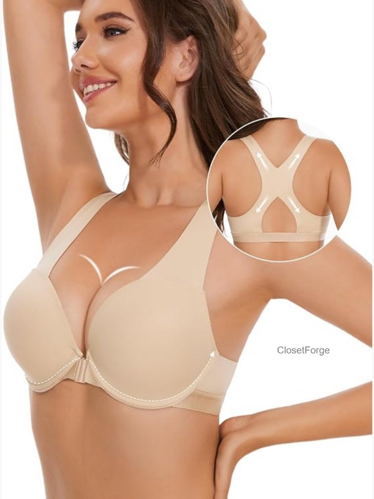 Front Closure Push Up Bra Racerback Seamless Padded T Shirt Bra Add 2 Cups